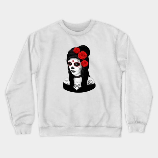 Day of the Dead Girl with Red Roses Crewneck Sweatshirt by jeffbartels